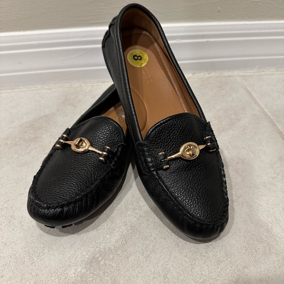 Coach Black Leather Loafers with Gold Detail - Picture 1 of 5